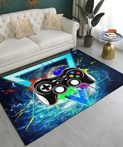 Blue Upside-Down Triangle Video Games Area Rugs - 3D Printed Player Gamer Room Decor Floor Mat - Great for Active Play