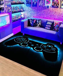 Blue Video Game Non-Slip Indoor Doormat - Washable Gamer Bath Rug with Controller Design