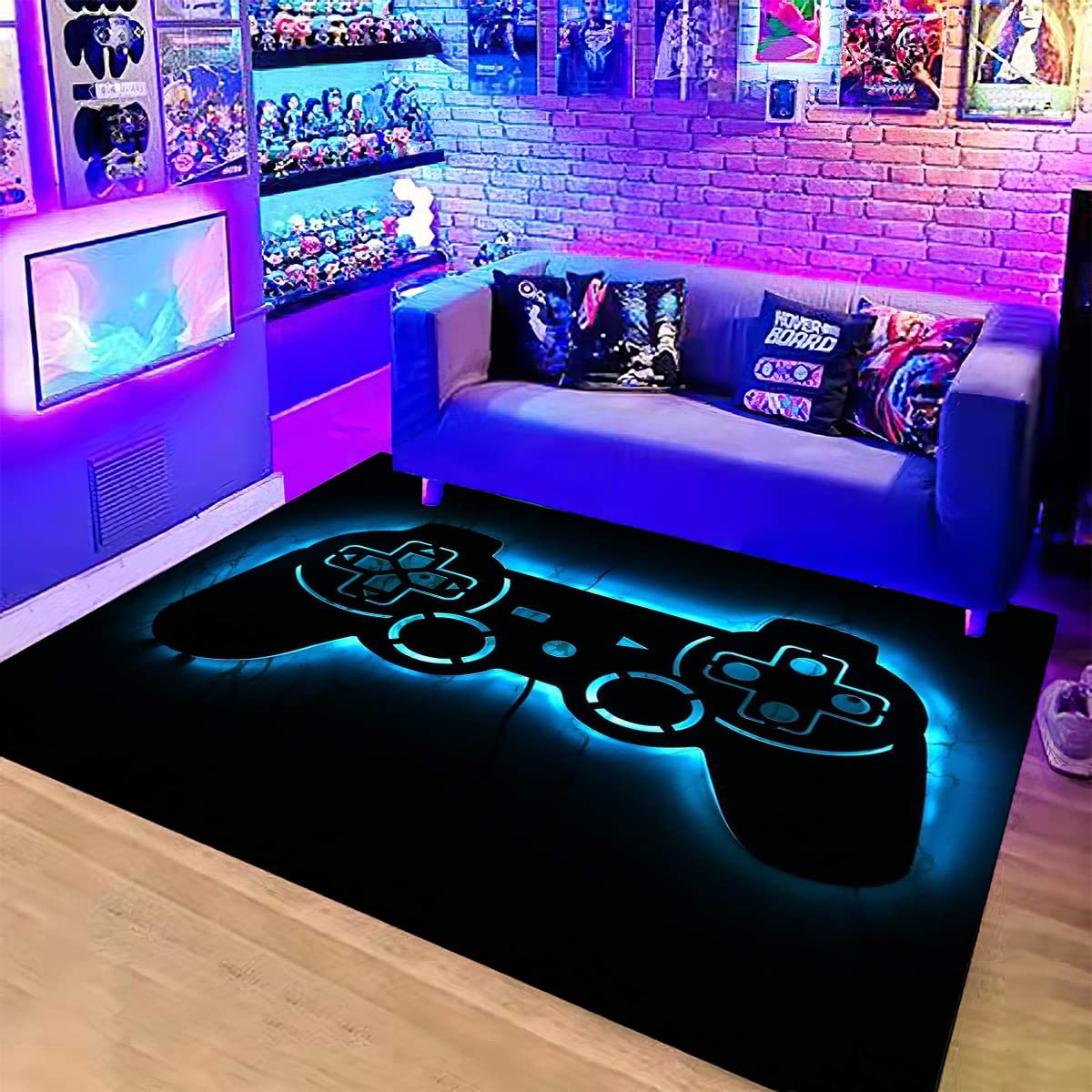 Blue Video Game Non-Slip Indoor Doormat - Washable Gamer Bath Rug with Controller Design