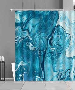Blue White Marble Shower Curtain | Contemporary Bathroom Decor | Luxury Shower Curtains