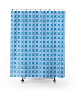 Blue and Blue Retro Mid Century Modern Shower Curtain for MCM Bathroom