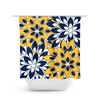 Blue and Gold Flower Burst Shower Curtain, Elegant Navy Blue Shower Curtain Art for Blue Yellow Floral Bathroom