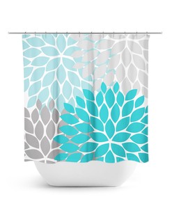 Blue and Gray Floral Shower Curtain, Flower Fabric Bath Curtain for Decorative Blue and Gray Bathroom