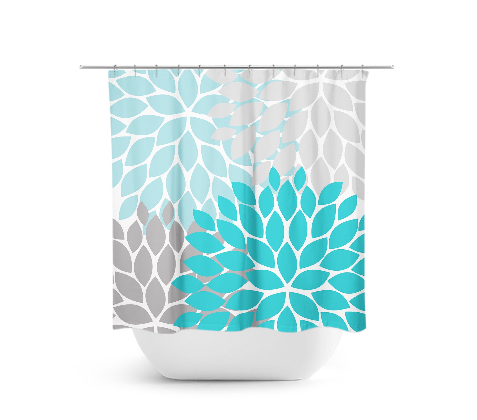Blue and Gray Floral Shower Curtain, Flower Fabric Bath Curtain for Decorative Blue and Gray Bathroom