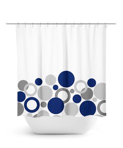 Blue and Gray Shower Curtain, Geometric Bath Curtain, Blue Bathroom, Fabric Shower Curtain, Polka Dot Curtain