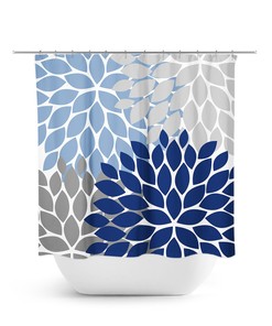 Blue and Gray Vintage Floral Shower Curtain - Feminine Bath Curtain for Blue and Gray Bathroom - SHOWER38