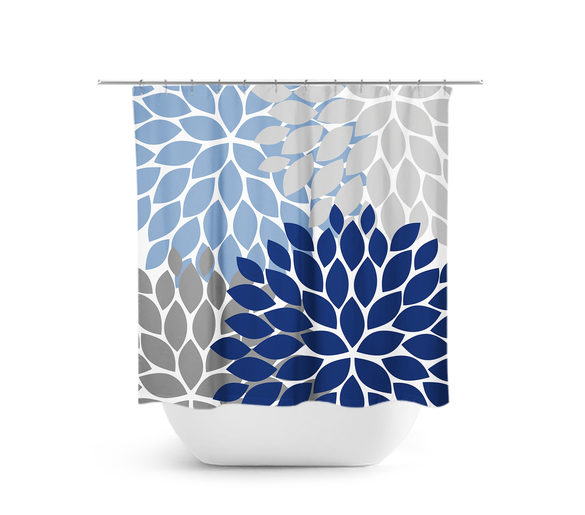 Blue and Gray Vintage Floral Shower Curtain - Feminine Bath Curtain for Blue and Gray Bathroom - SHOWER38