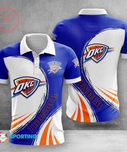 Blue and White Oklahoma City Thunder NBA All Over Print Polo Shirt