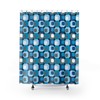 Blue and White Retro Mid Century Modern Shower Curtain for Vintage Bathroom