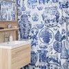Blue and White Toile Bathroom Curtain, Chinoiserie Shower Curtain, Elegant Tub Curtain with Vintage Touch