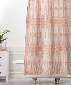 Blush Pink Geometric Shower Curtain, Retro West End Design, Fabric Bathroom Decor