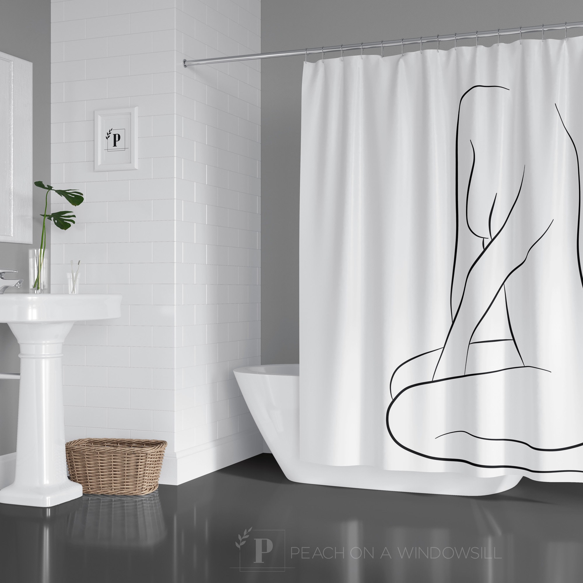 Body Positive Black and White Nude Outline Shower Curtain Female Home Decor | Girly Bathroom