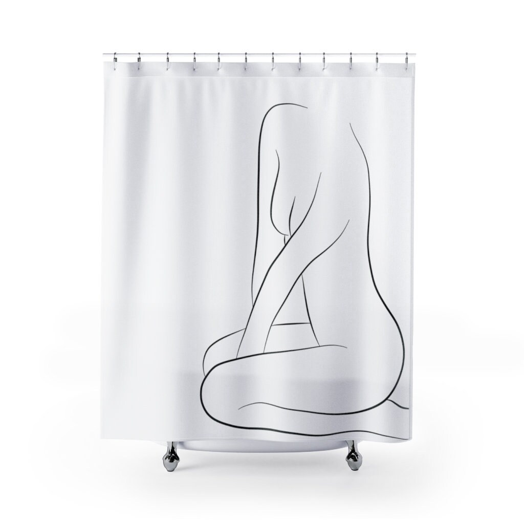 Body Positive Black and White Nude Outline Shower Curtain Female Home Decor | Girly Bathroom - Image 2