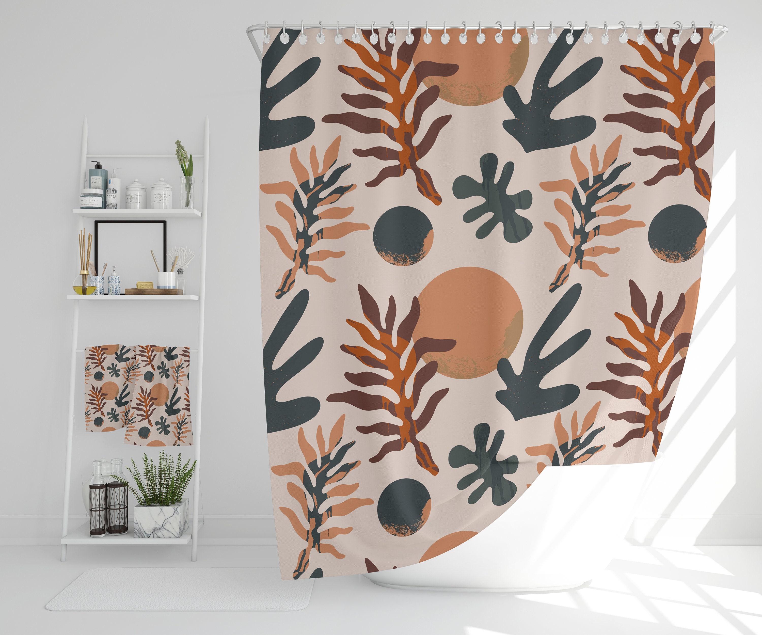 Bohemian Abstract Art Shower Curtain, Minimalist Bath Decor, Eco-Friendly Material