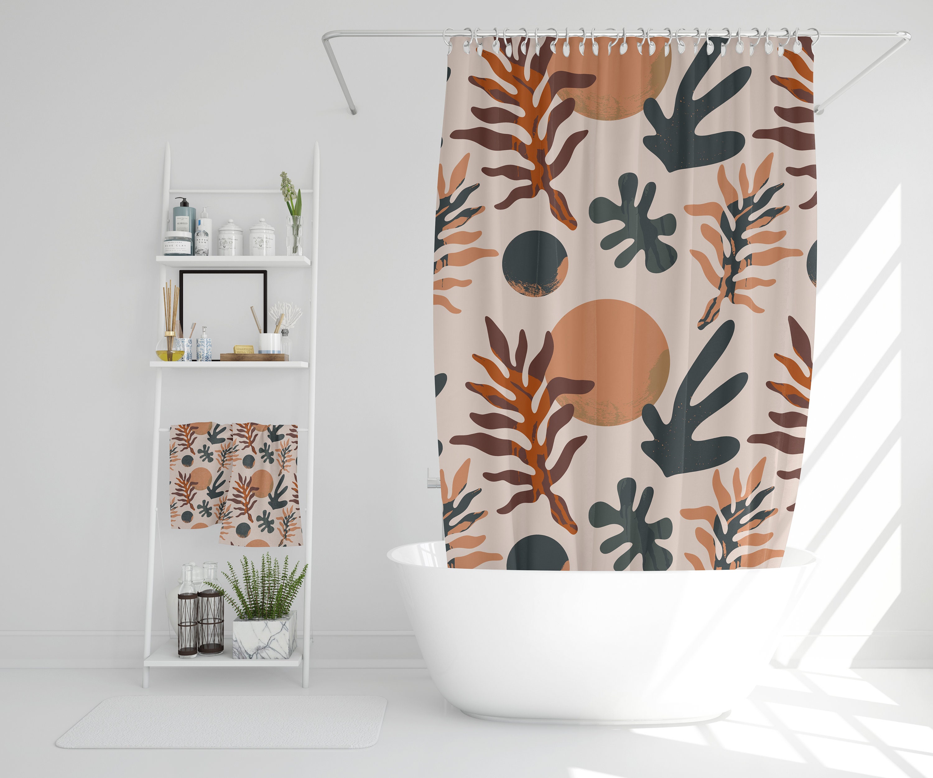 Bohemian Abstract Art Shower Curtain, Minimalist Bath Decor, Eco-Friendly Material - Image 2