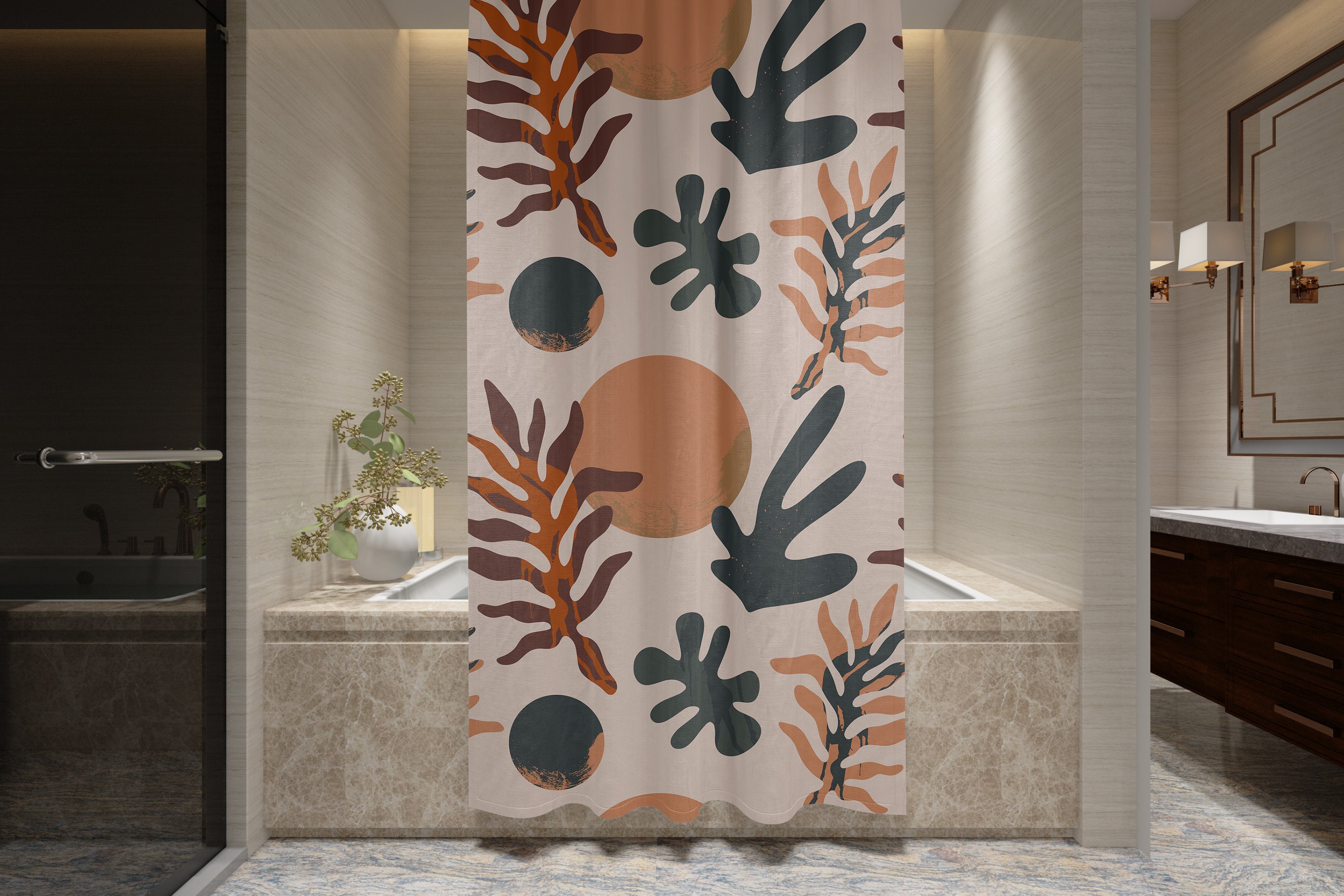 Bohemian Abstract Art Shower Curtain, Minimalist Bath Decor, Eco-Friendly Material - Image 3