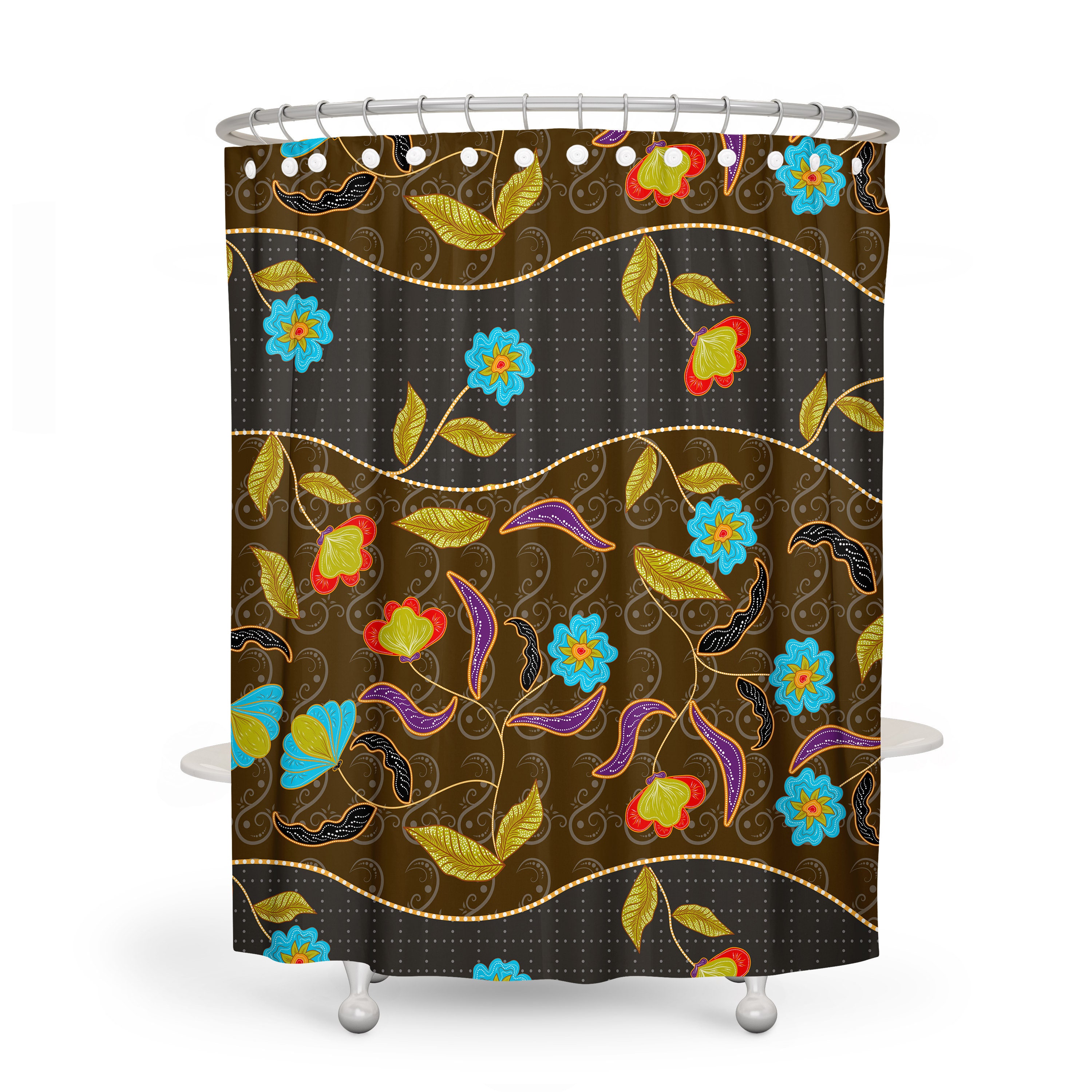 Bohemian Abstract Shower Curtain with Optional Matching Towels and Mat for Unique Bathroom Decor - Image 2