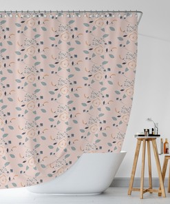 Bohemian Botanical Shower Curtain, Pink Roses Bath Curtain, Waterproof Durable Nature Print, Flowers Decor 74x71 in