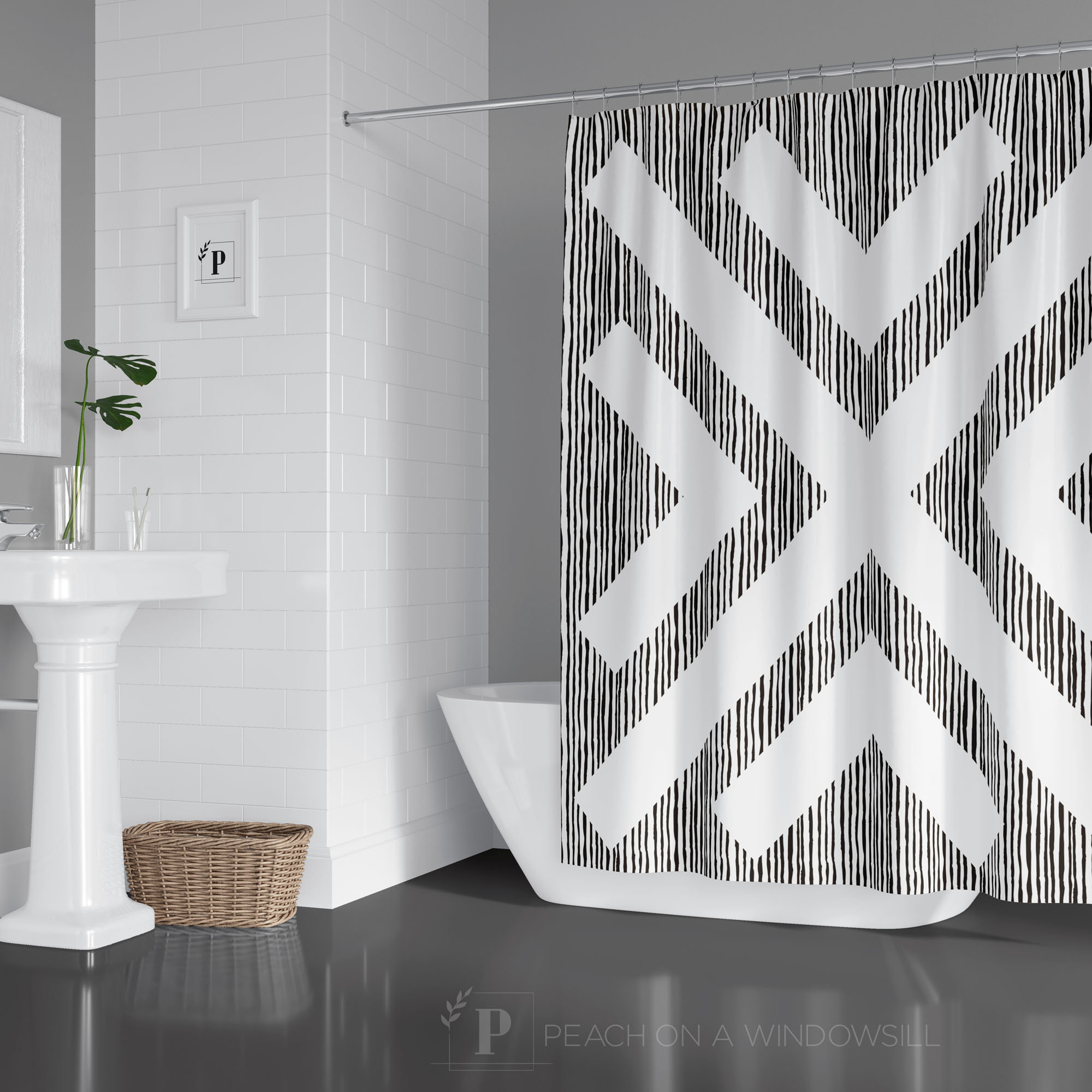 Bohemian Chic Bath Curtain | Bold Chevron Design Shower Curtain Stylish Shower Curtains