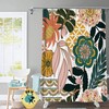 Bohemian Floral Modern Shower Curtain in Black, Emerald Green, Pink, and Mustard with Retro Boho Style