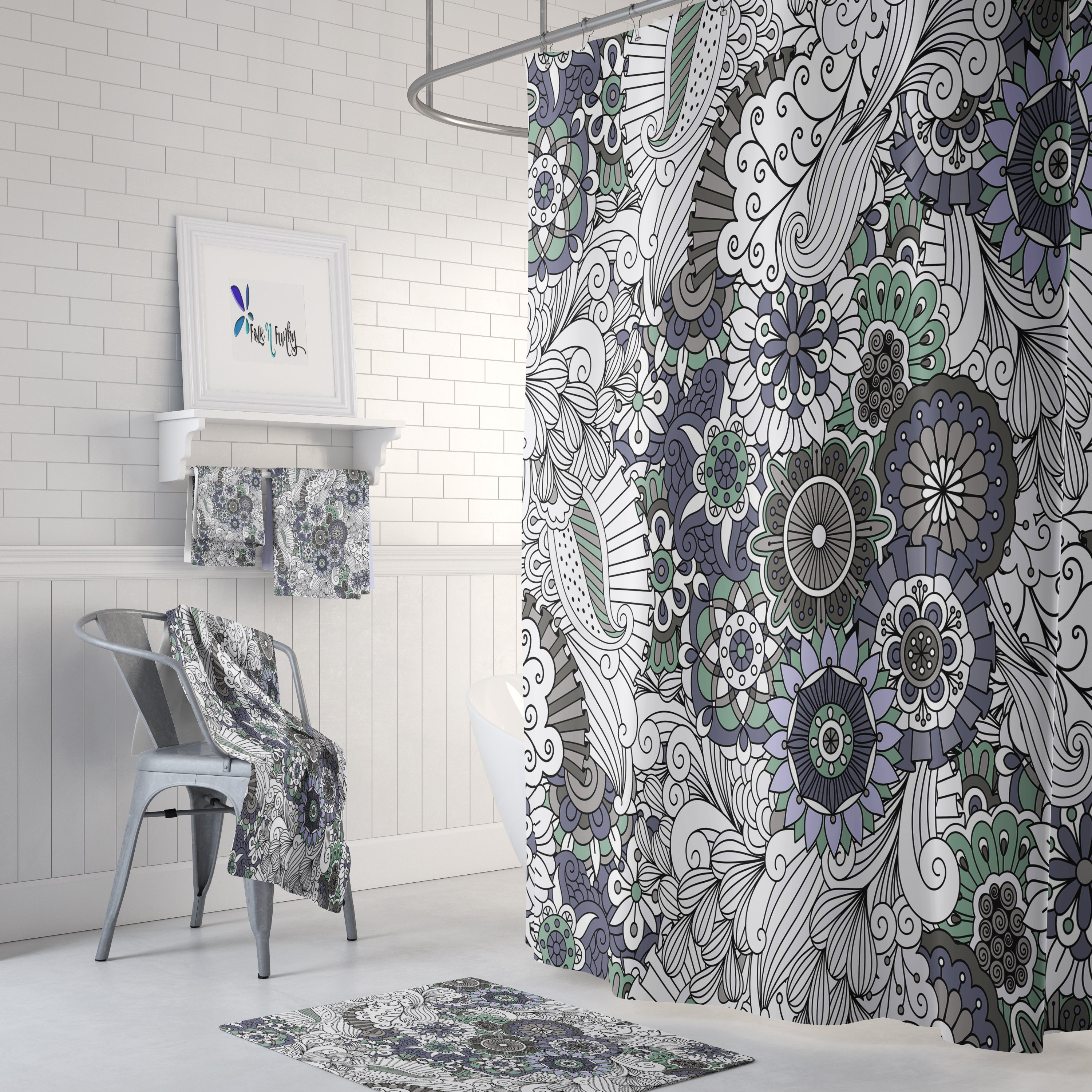 Bohemian Floral Shower Curtain Set for Bathroom Decor