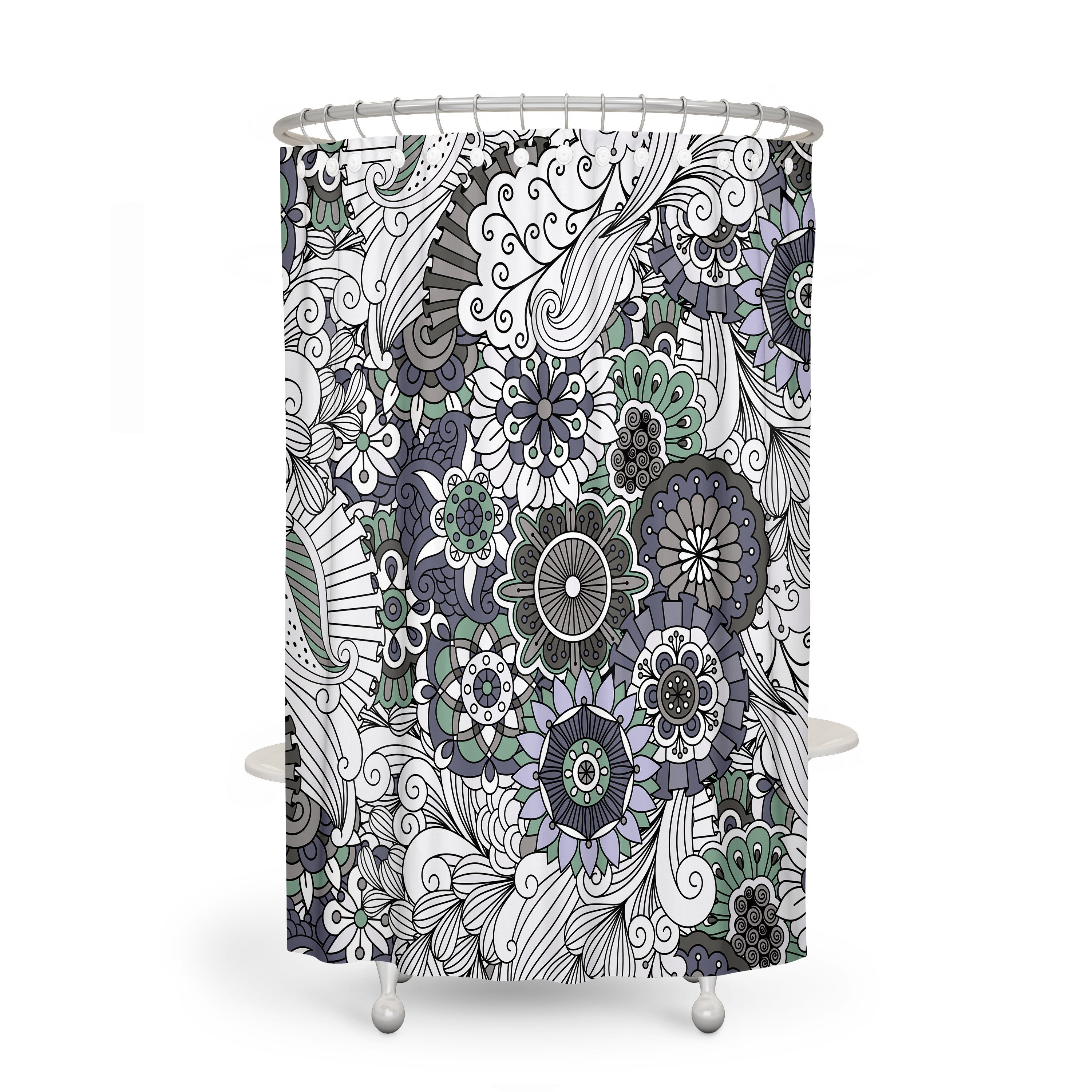 Bohemian Floral Shower Curtain Set for Bathroom Decor - Image 2