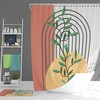 Bohemian Retro Fabric Shower Curtain and Mat, Green Leaves Boho Pattern for Home Bath Decor Accessories