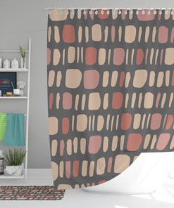 Bohemian Retro Minimalist Shower Curtain and Mat, Boho Abstract Pattern Shower Curtains Decorative