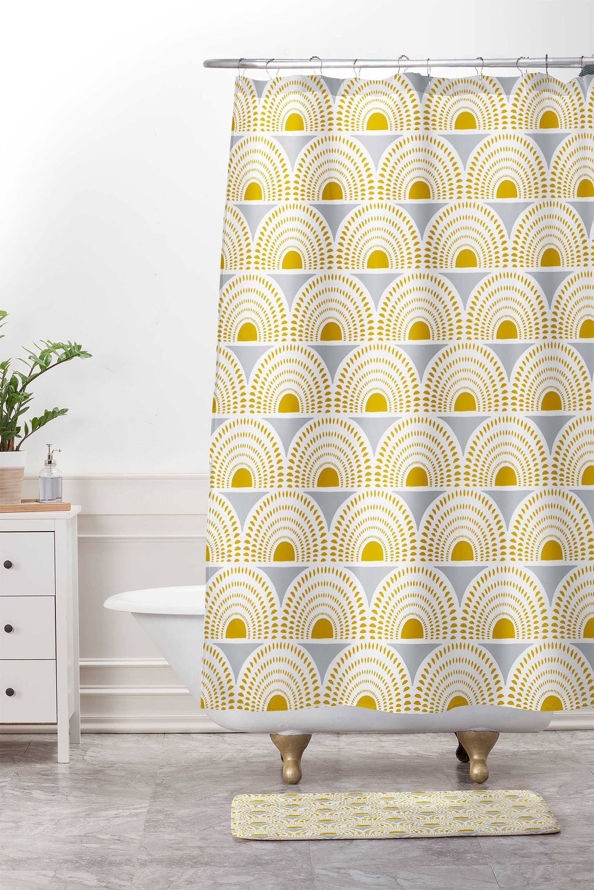 Bohemian Sunburst Grey Shower Curtain with Geometric Boho Print, Adds a Touch of Boho Style to Your Bathroom Decor