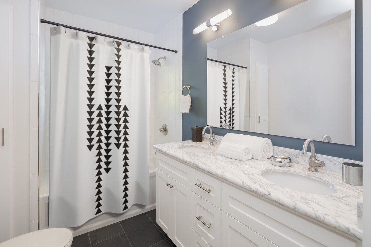 Bohemian Tribal Triangle Pattern Shower Curtain, Bring a Chic and Rustic Touch to Your Bathroom Decor - Image 2