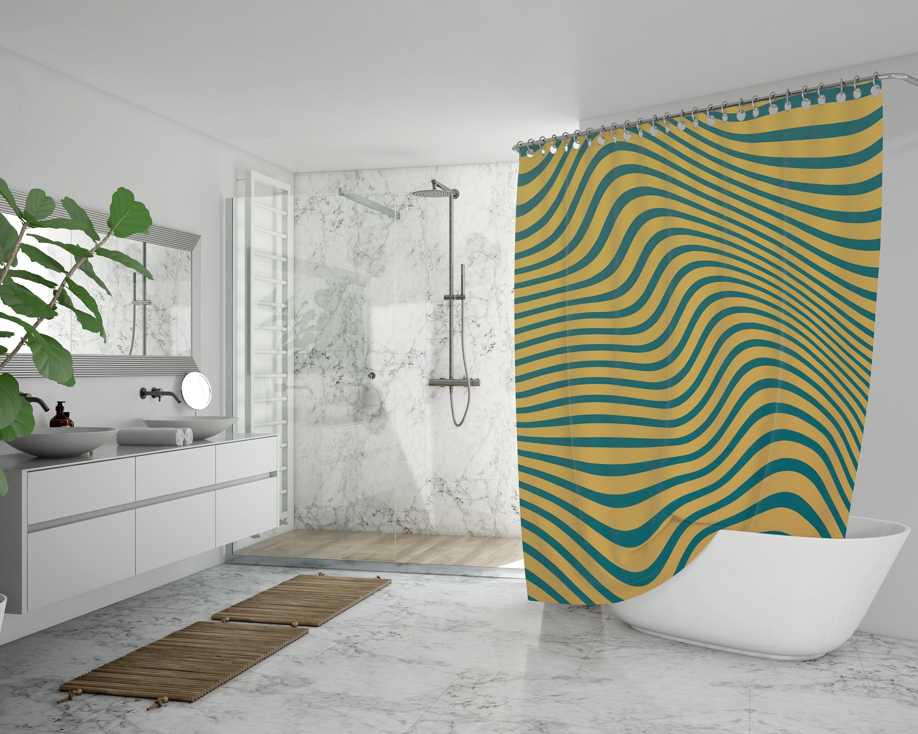 Bohemian Trippy Blue Shower Curtain | Eco-Friendly Polyester, Waterproof | Bathroom Decor | House Warming Gift - Image 2