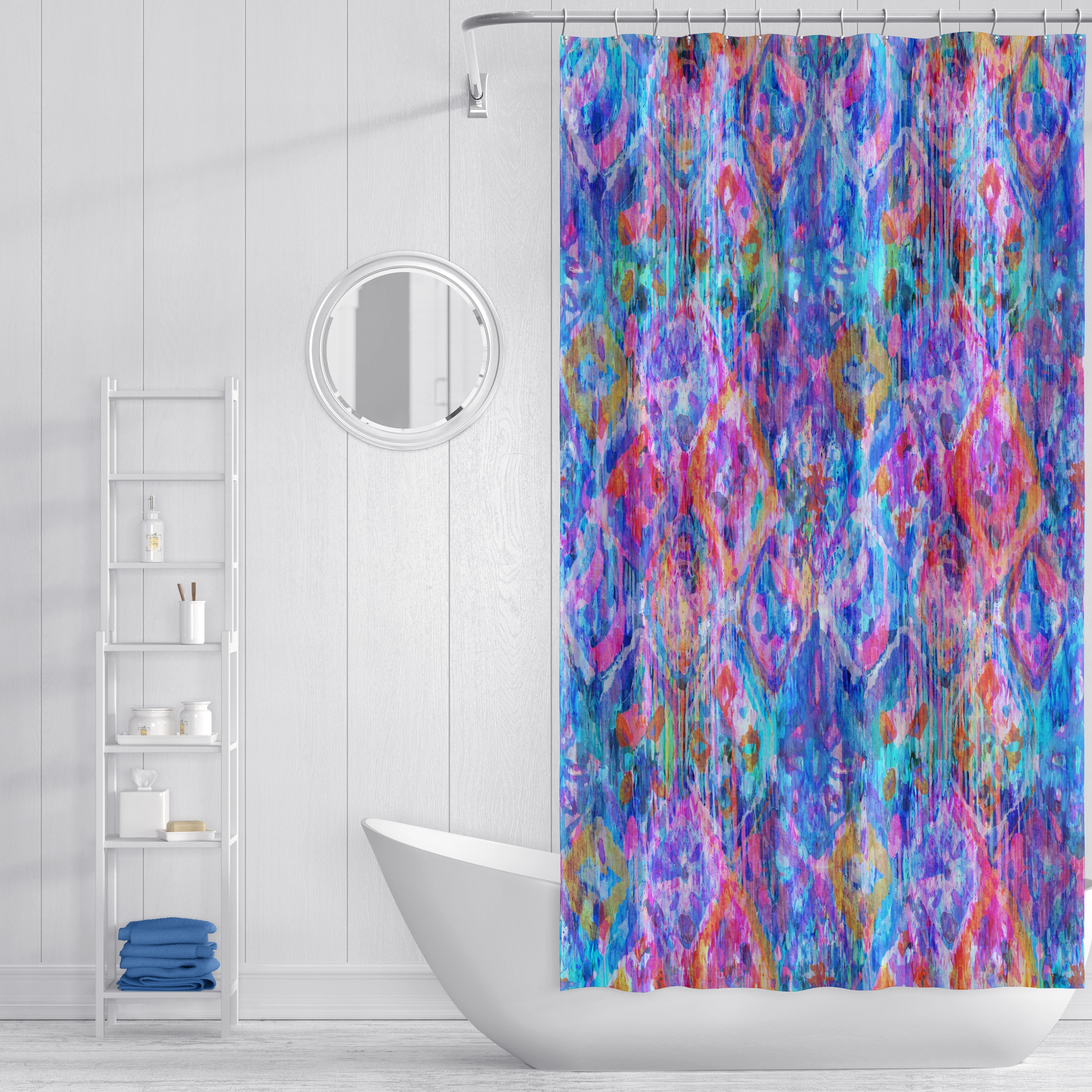 Bohemian Wild Shibori Shower Curtain Set with Coordinated Bath Towel and Mat - Image 2
