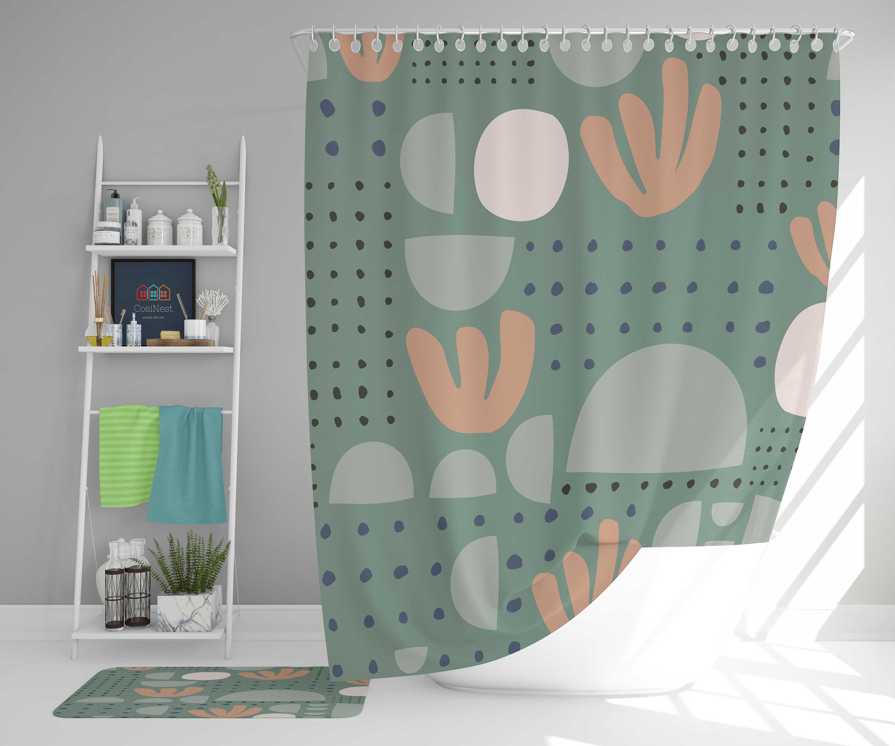 Bohemian leaves Shower Curtain | Boho retro fabric Bathroom Curtain | Home bath decor accessories | Housewarming gift