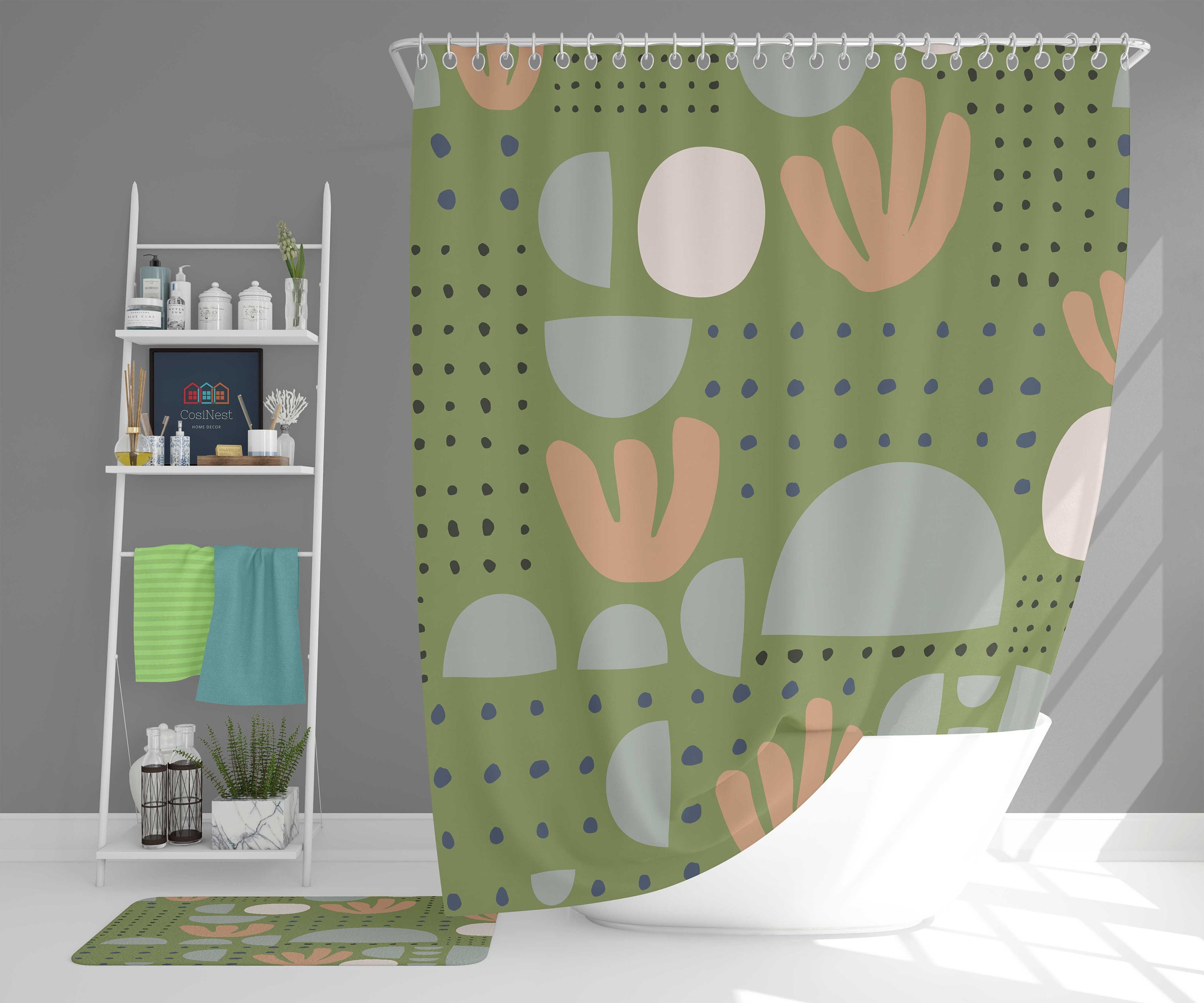 Bohemian leaves Shower Curtain | Boho retro fabric Bathroom Curtain | Home bath decor accessories | Housewarming gift - Image 2