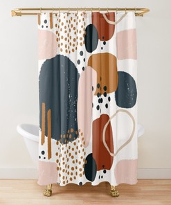 Boho Abstract Art Watercolor Shower Curtain with Geometric Shapes and Rustic Colors,