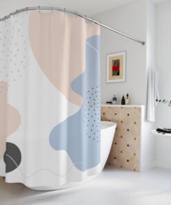 Boho Abstract Circles Shower Curtain or Mat, Modern Pal Blue Orange, Lake Designer, Bathroom Curtain