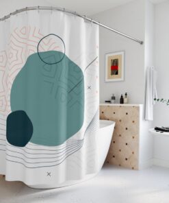 Boho Abstract Circles Shower Curtain or Mat, Modern Pal Minimal, Contemporary Japan Design, Japanese Bathroom Curtain