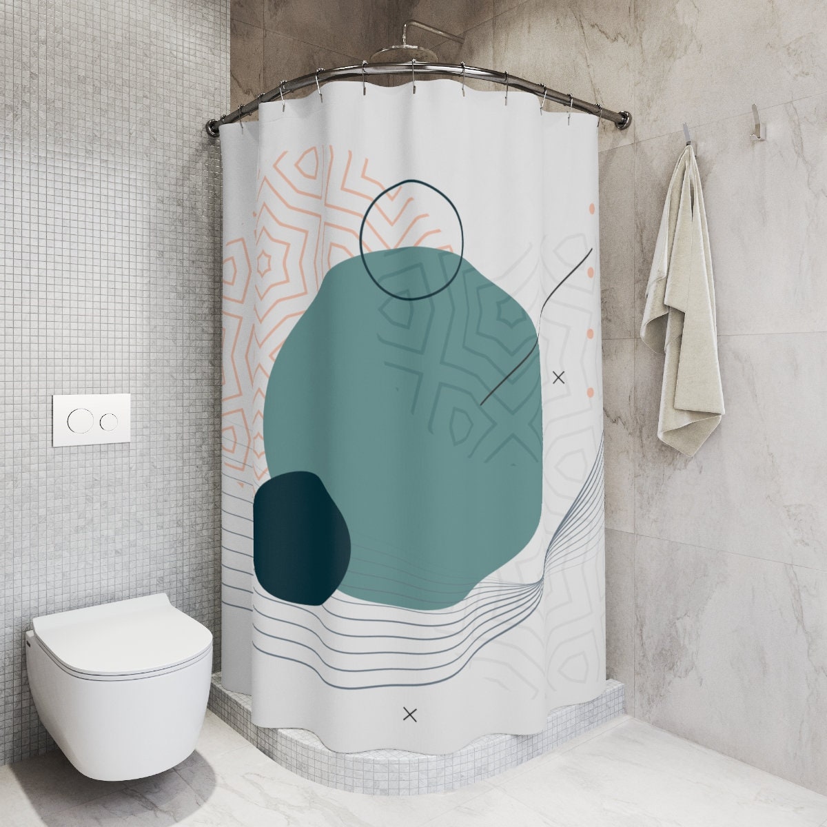 Boho Abstract Circles Shower Curtain or Mat, Modern Pal Minimal, Contemporary Japan Design, Japanese Bathroom Curtain - Image 2