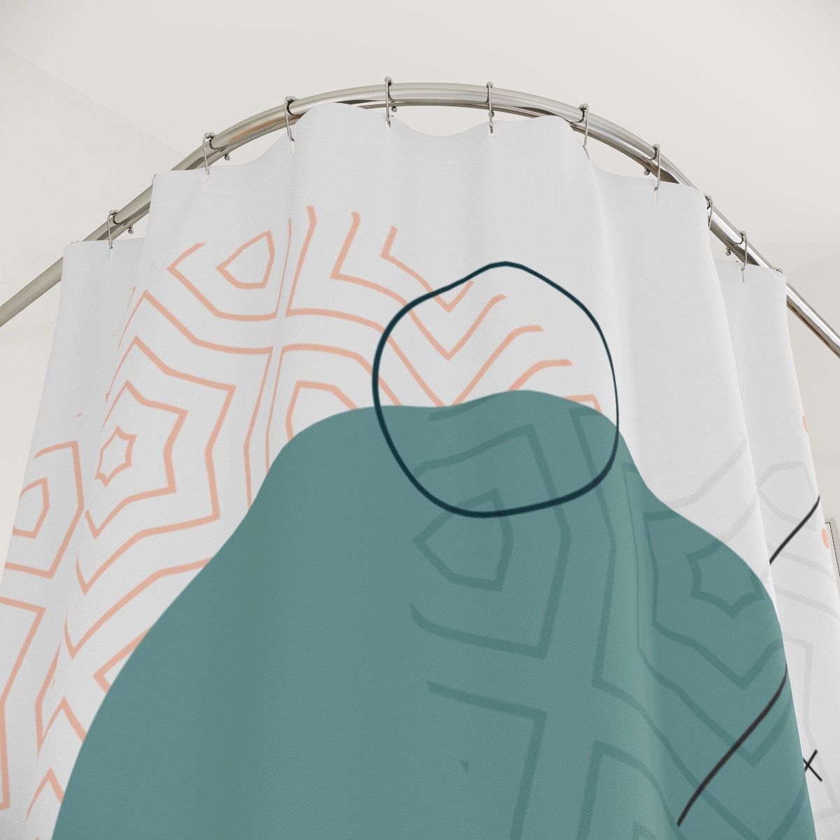 Boho Abstract Circles Shower Curtain or Mat, Modern Pal Minimal, Contemporary Japan Design, Japanese Bathroom Curtain - Image 3