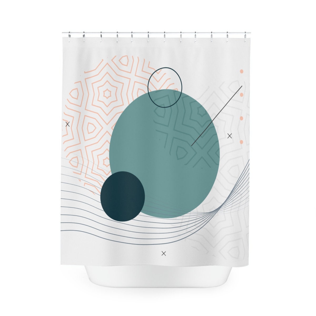 Boho Abstract Circles Shower Curtain or Mat, Modern Pal Minimal, Contemporary Japan Design, Japanese Bathroom Curtain - Image 4