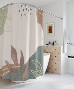 Boho Abstract Flowers Shower Curtain or Mat, Modern Orange, Lake Designer Curtain, Bathroom Curtain