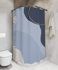 Boho Abstract Pattern Shower Curtain or Mat, Modern Blue Gold, Contemporary Art, Bathroom Curtain, Decoration