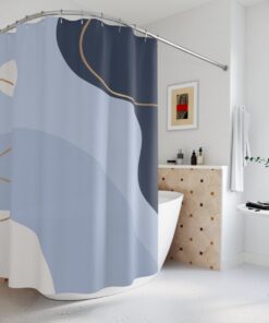 Boho Abstract Pattern Shower Curtain or Mat, Modern Blue Gold, Contemporary Art, Bathroom Curtain, Decoration