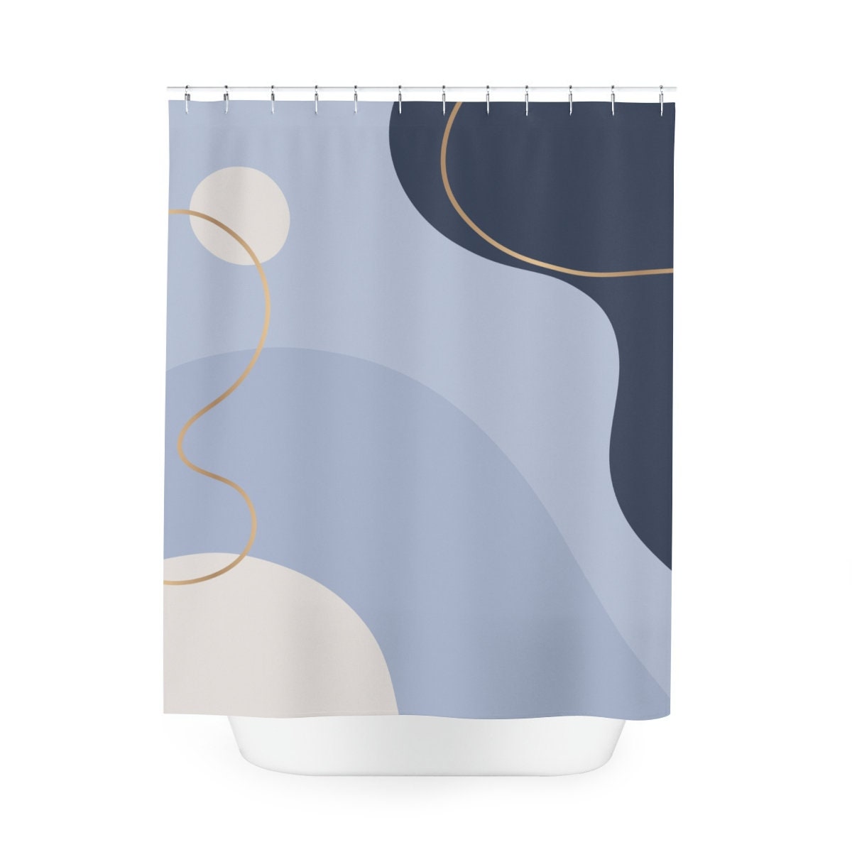 Boho Abstract Pattern Shower Curtain or Mat, Modern Blue Gold, Contemporary Art, Bathroom Curtain, Decoration - Image 4