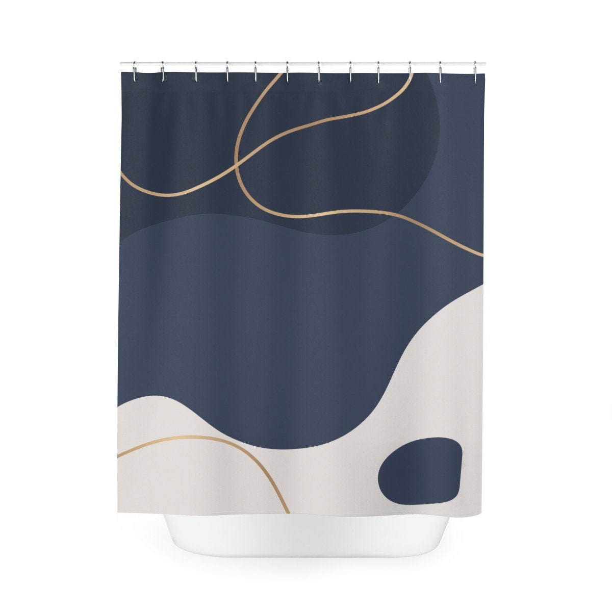 Boho Abstract Pattern Shower Curtain or Mat, Modern Blue Gold, Minimalist Mint Home Art - Best Shower Curtains - Image 3