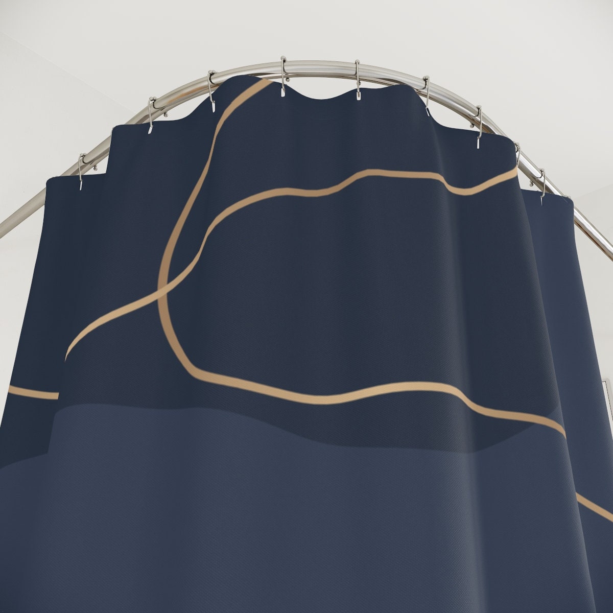 Boho Abstract Pattern Shower Curtain or Mat, Modern Blue Gold, Minimalist Mint Home Art - Best Shower Curtains - Image 4