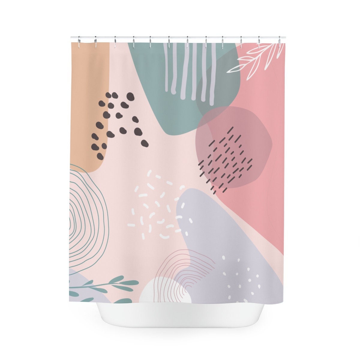 Boho Abstract Pattern Shower Curtain or Mat, Modern Blue Pink, Lake Designer Curtain - Image 3