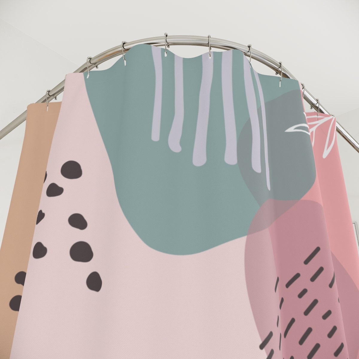 Boho Abstract Pattern Shower Curtain or Mat, Modern Blue Pink, Lake Designer Curtain - Image 4