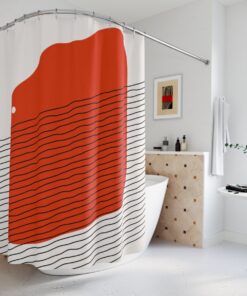 Boho Abstract Red Circle Shower Curtain or Mat, Modern Pal Minimal, Decoration - Luxury Shower Curtains