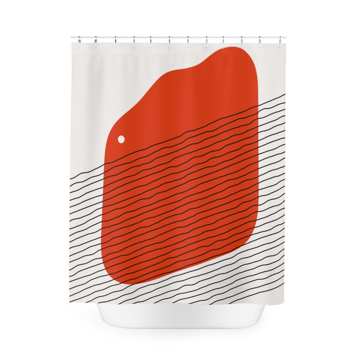 Boho Abstract Red Circle Shower Curtain or Mat, Modern Pal Minimal, Decoration - Luxury Shower Curtains - Image 3